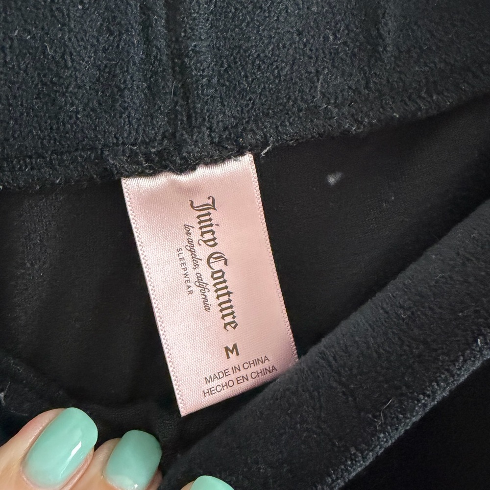 Juicy Couture Women's Velour Pants Size M Medium Black Elastic Waist - Picture 3 of 3